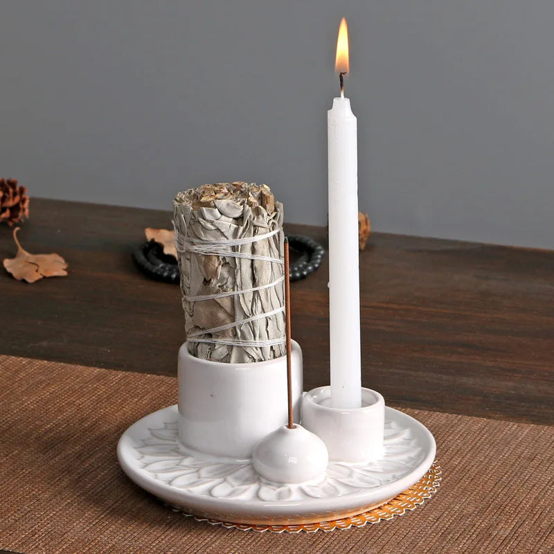 Creative Natural White Sage Palo Santo Incense Stick Holder Ceramic Incense Burner American Decorations for Home Candle Holder